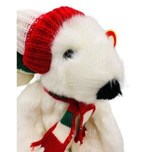 Vtg TY White 15" Holiday Polar Bear Plush Winter Hat & Scarf Red Green NOS 5700